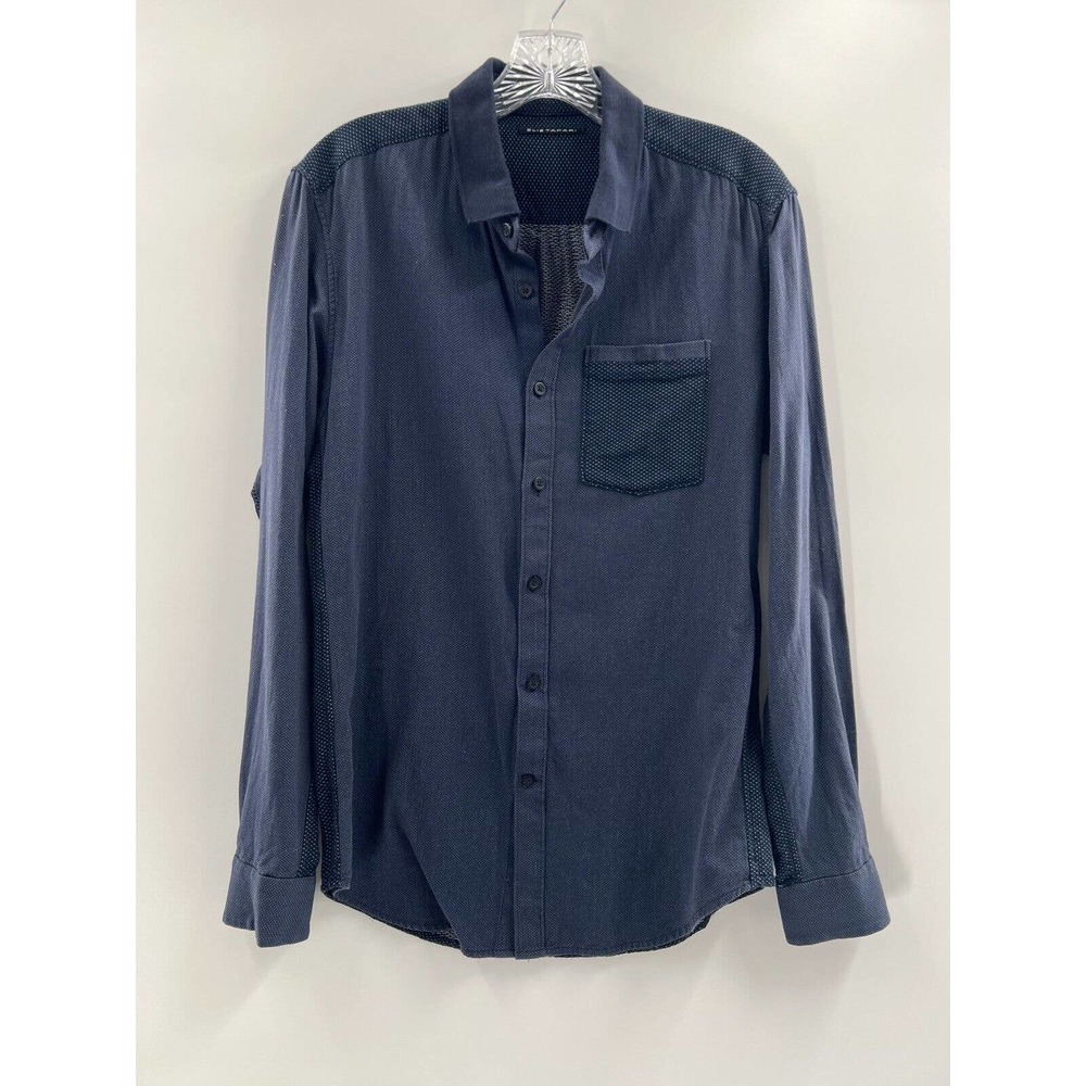 Elie Tahari Men’s Collared Long Sleeve Cotton Button Up Navy Blue Size Small